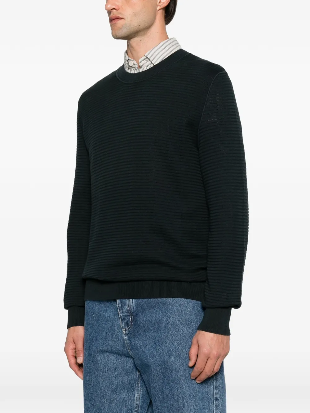 Marc O'Polo Horizontaal geribbelde trui met ronde hals Blauw