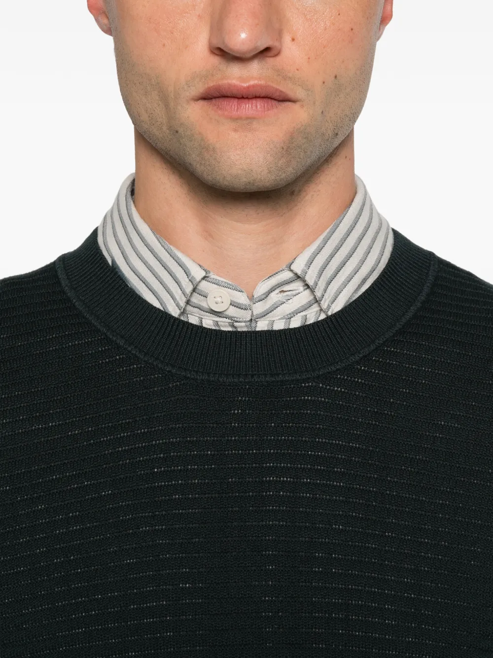 Marc O'Polo Horizontaal geribbelde trui met ronde hals Blauw