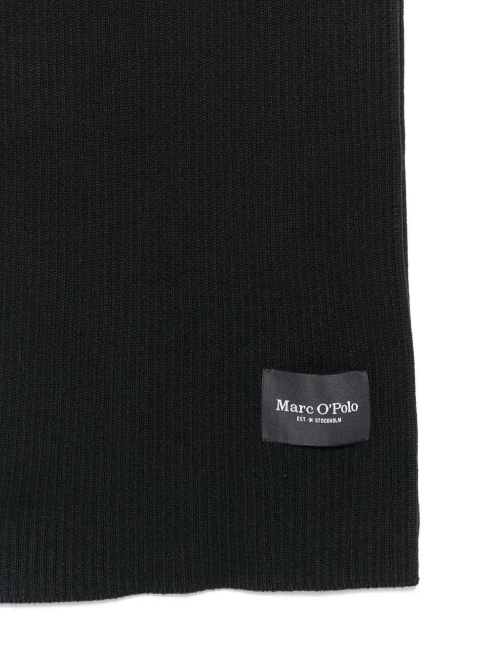 Marc O'Polo Set met ribgebreide muts en sjaal met logo-patch Zwart