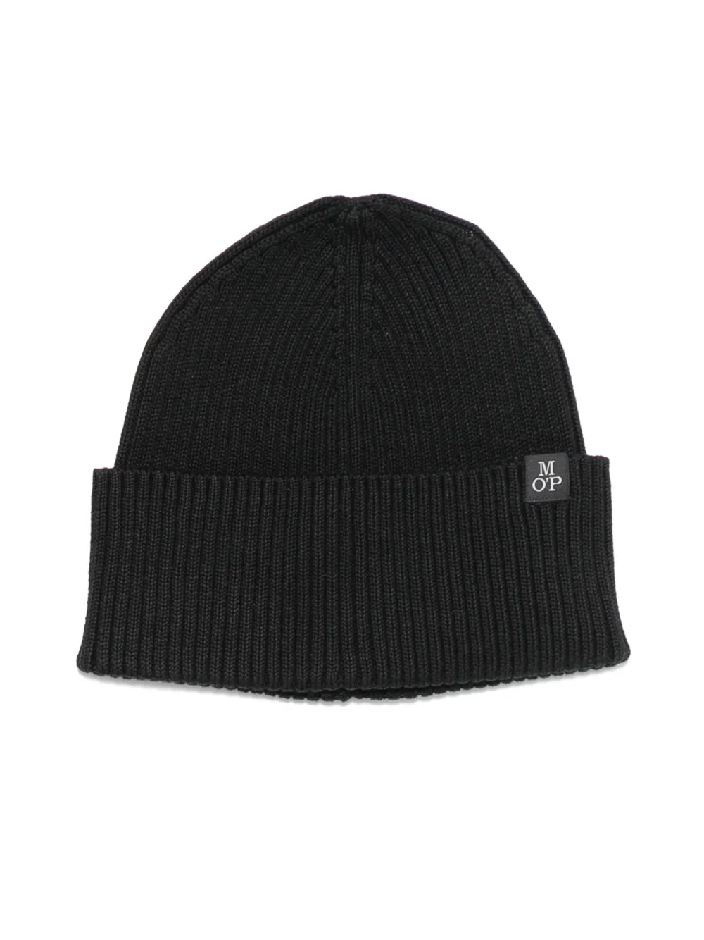 Marc O'Polo Set met ribgebreide muts en sjaal met logo-patch Zwart