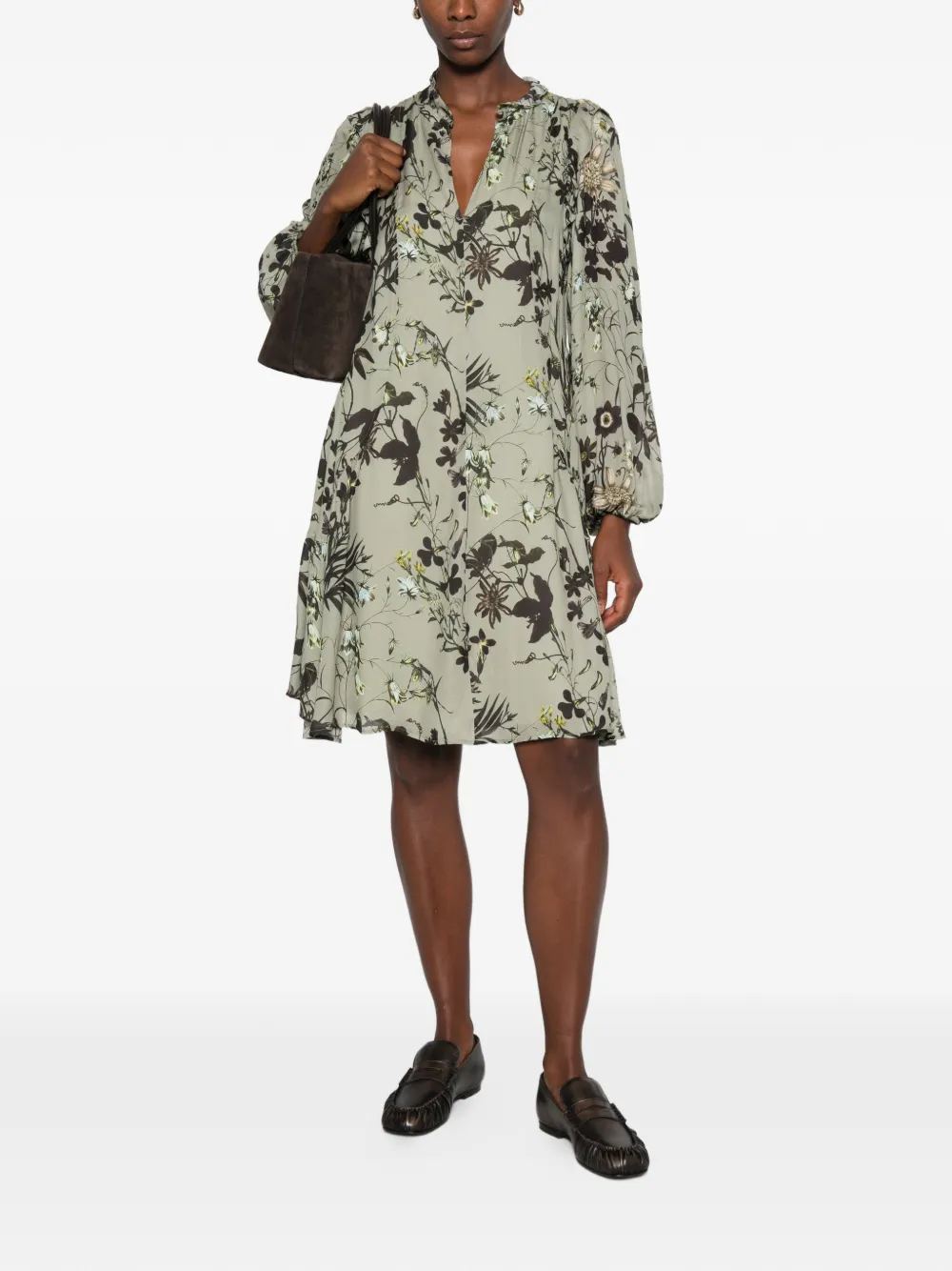 Marc O'Polo Mini-jurk met bloemenprint en ruches Groen