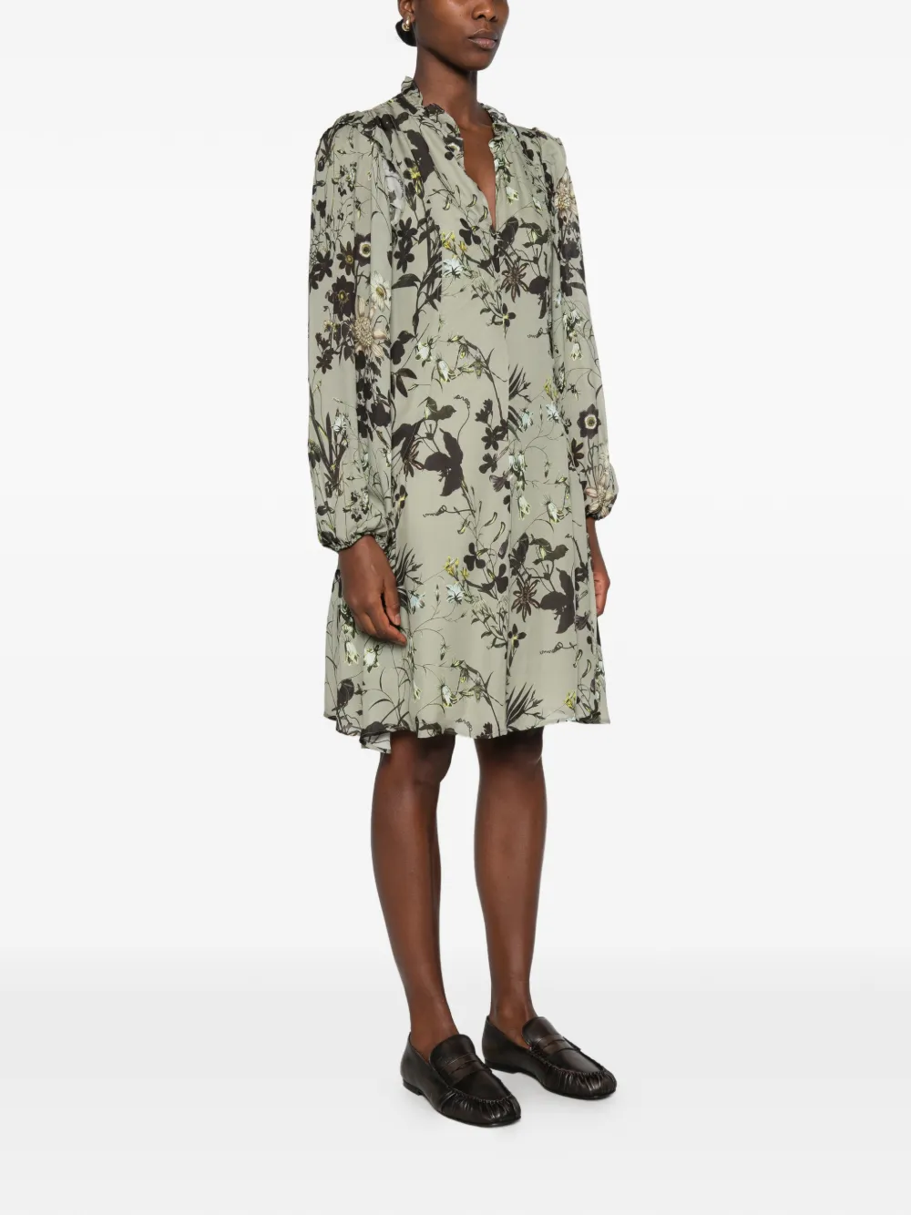 Marc O'Polo Mini-jurk met bloemenprint en ruches Groen