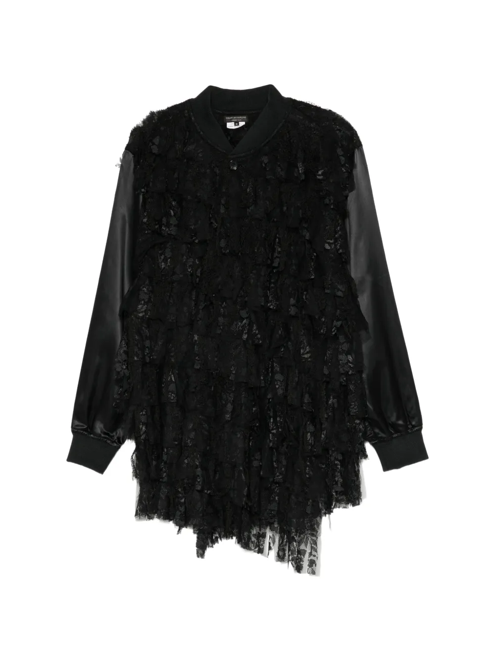 Comme des Garçons Homme Plus ruffled lace-panel Chester jacket - Nero