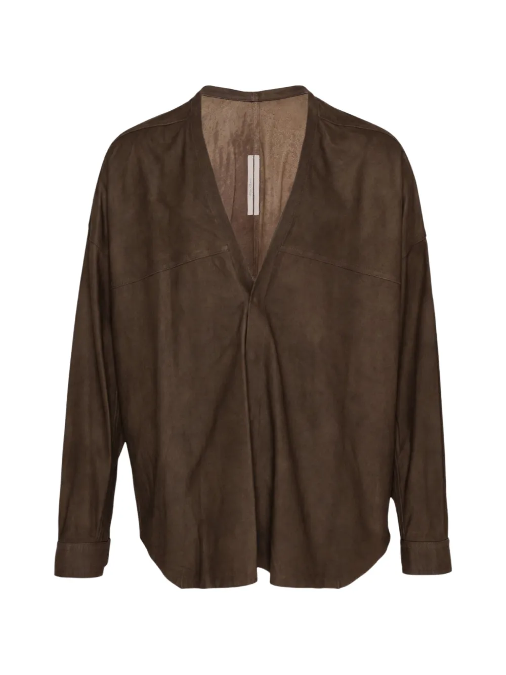 Rick Owens V-neck lamb leather long-sleeve T-shirt - Marrone