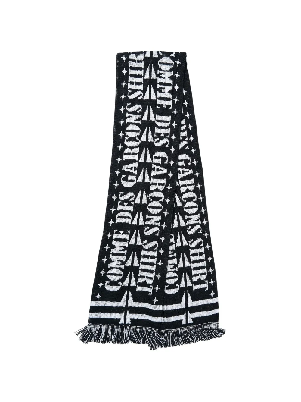 Comme Des Garçons Shirt logo-intarsia fringed scarf - Nero