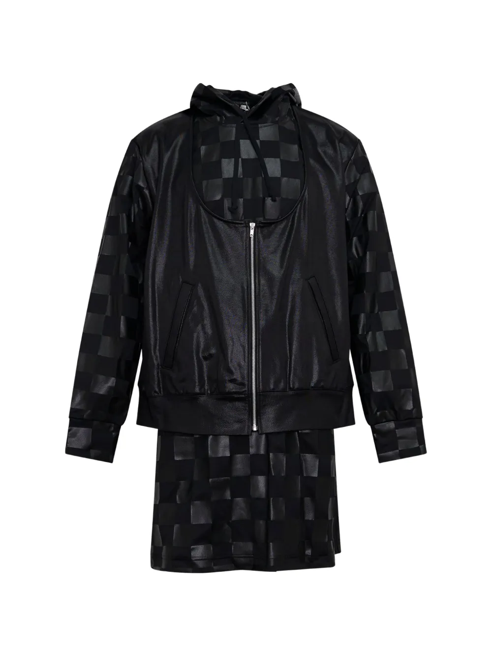 Comme des Garçons Homme Plus checkerboard-pattern layered-effect hoodie - Nero