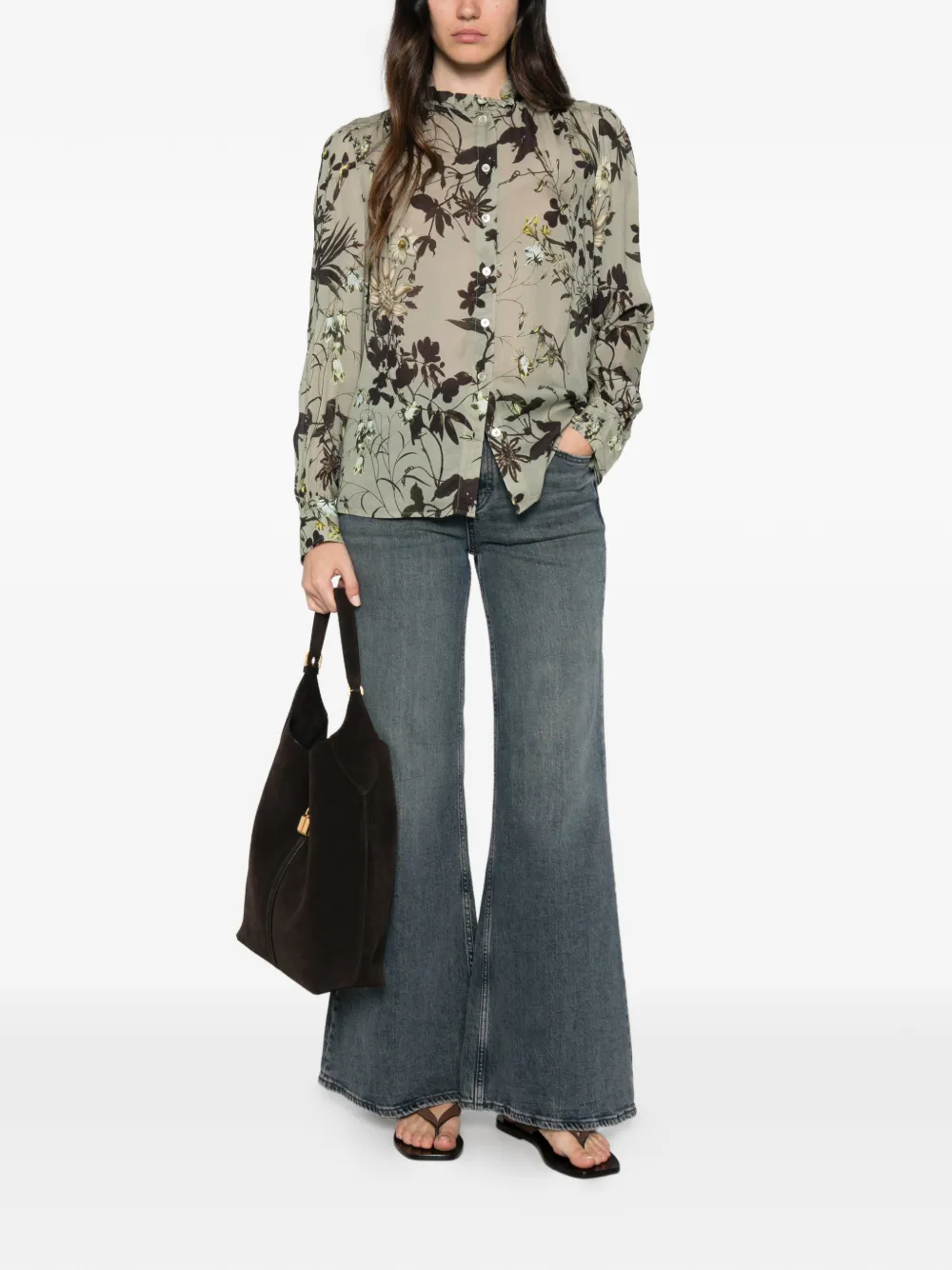 Marc O'Polo floral-print ruffled blouse Groen