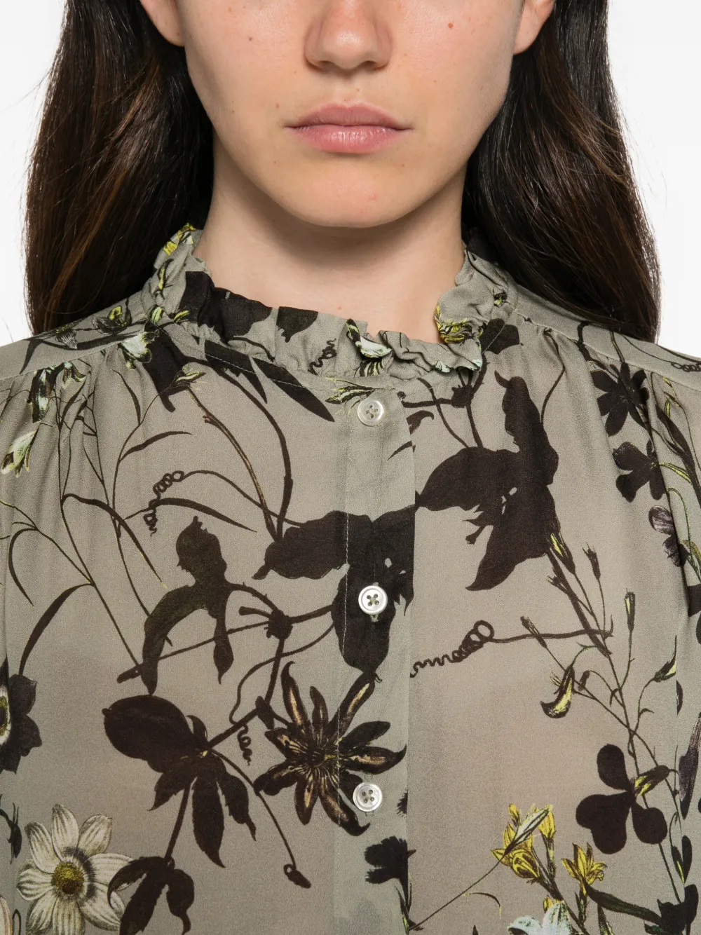 Marc O'Polo floral-print ruffled blouse Groen