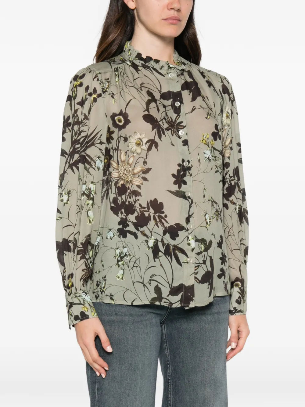 Marc O'Polo floral-print ruffled blouse Groen