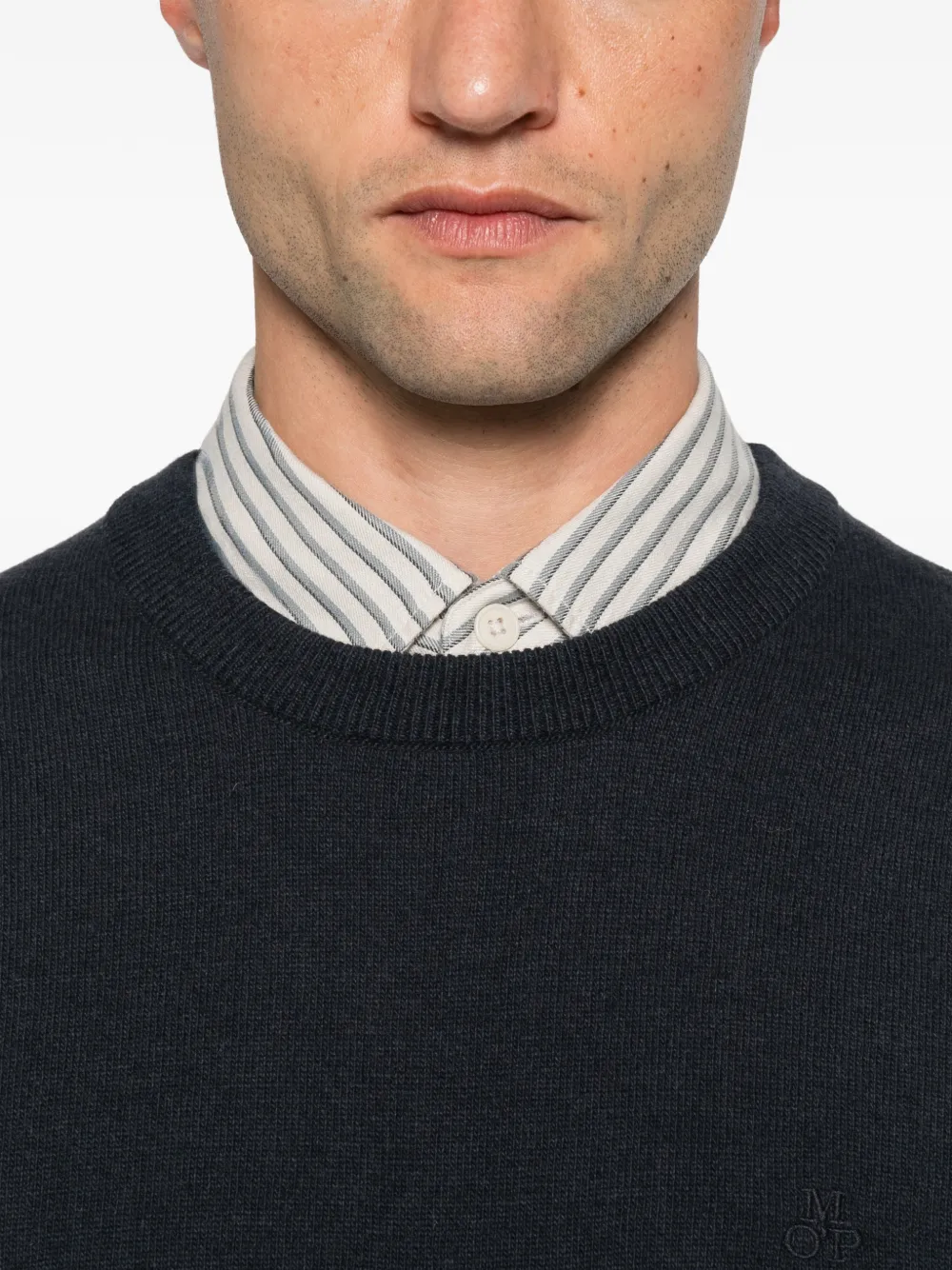 Marc O'Polo Trui met geborduurd logo en ronde hals Blauw