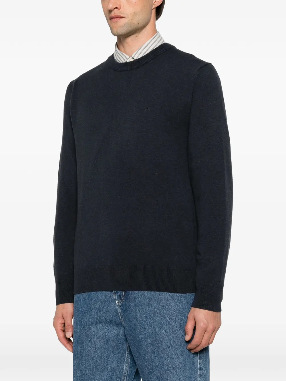 Marc O'Polo Trui met geborduurd logo en ronde hals Blauw