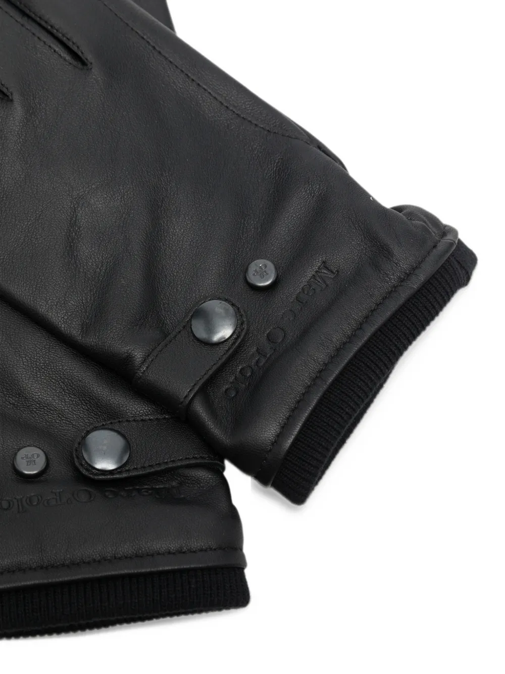 Marc O'Polo Leren handschoenen met logo-reliëf Zwart