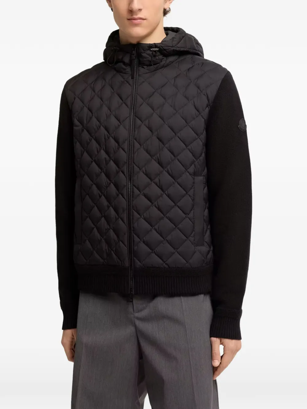 Moncler Gewatteerde trui met trekkoord en capuchon Zwart