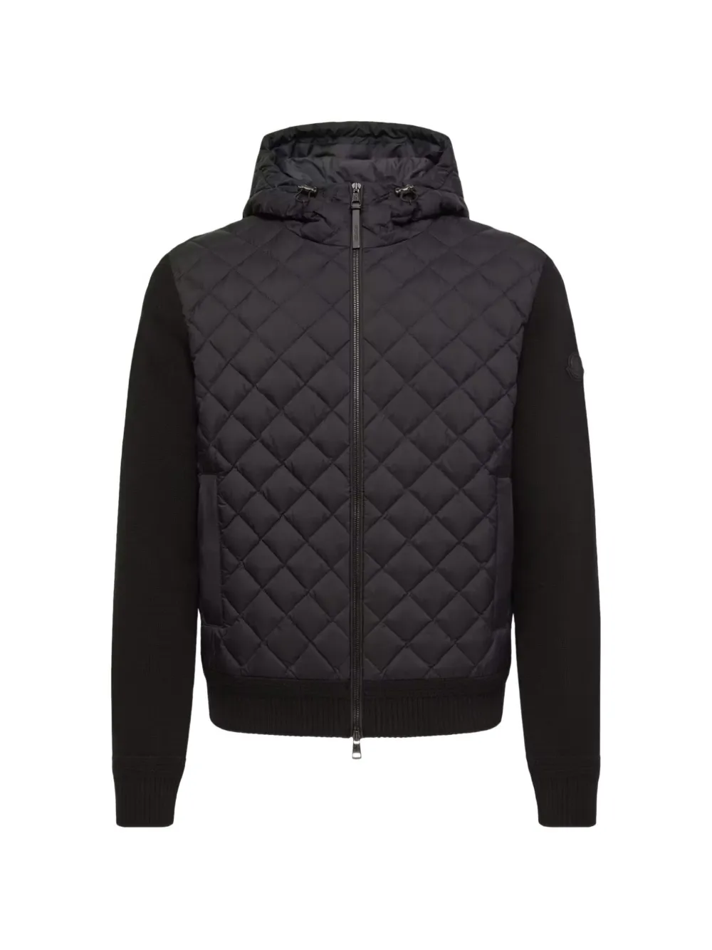 Moncler Quilted Drawstring-hood Sweater In Black
