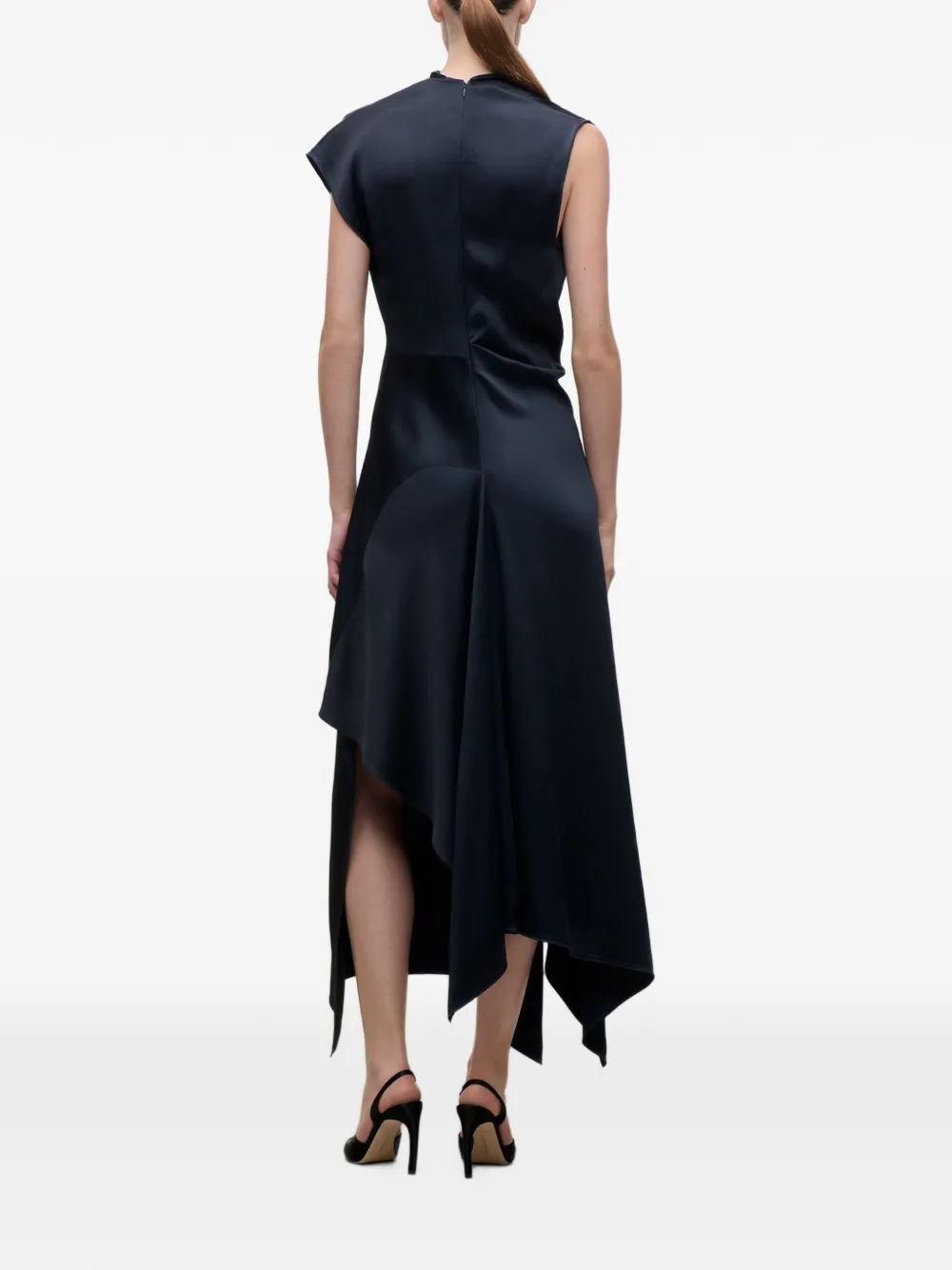 Victoria Beckham high-neck draped midi dress Blauw