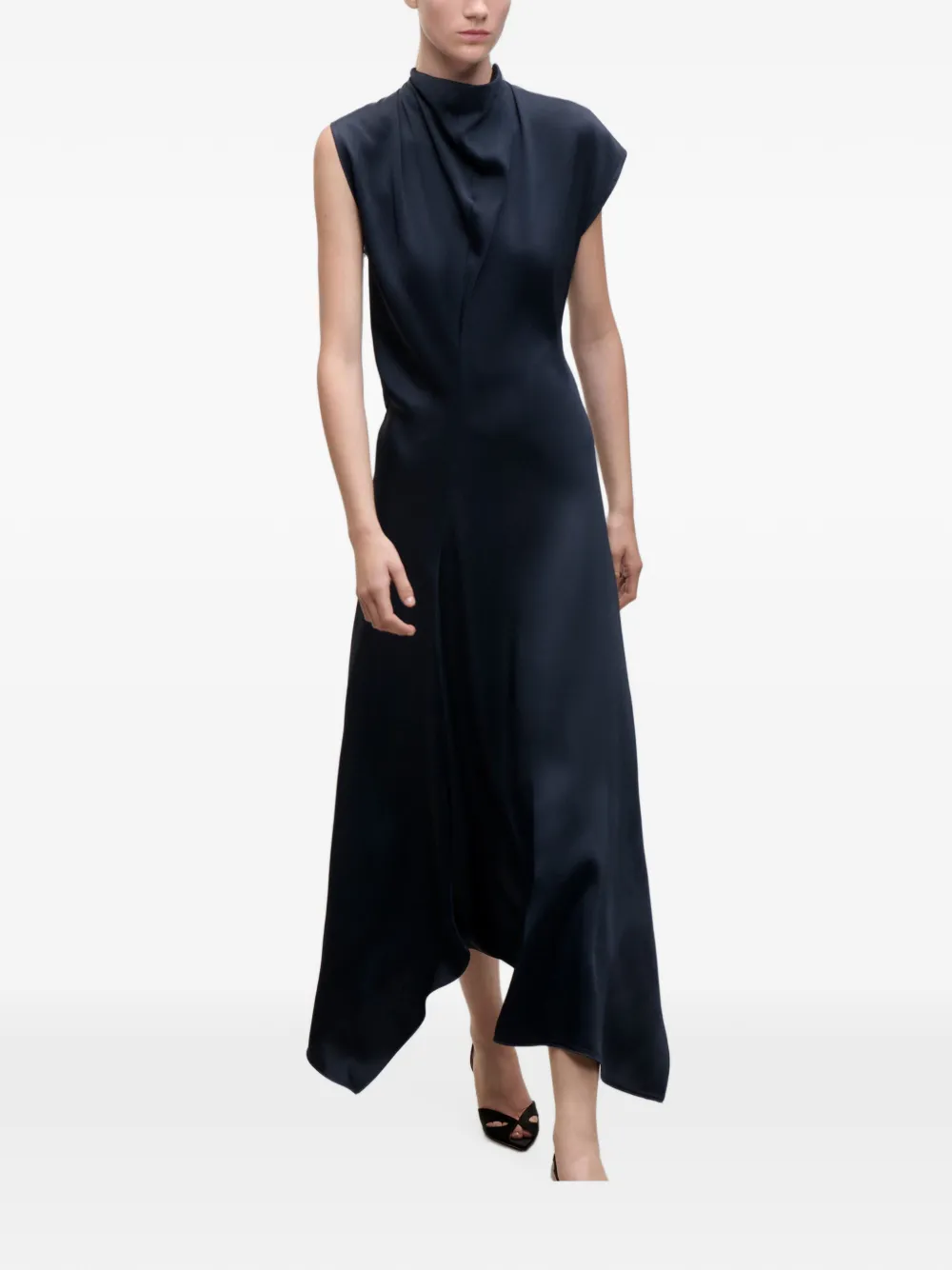 Victoria Beckham high-neck draped midi dress Blauw