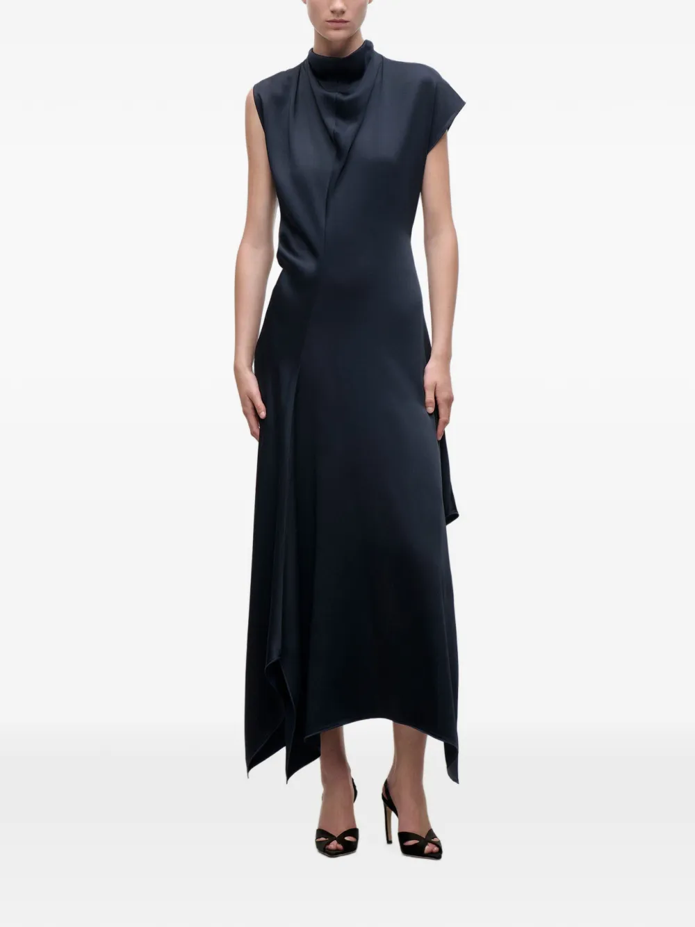 Victoria Beckham high-neck draped midi dress Blauw