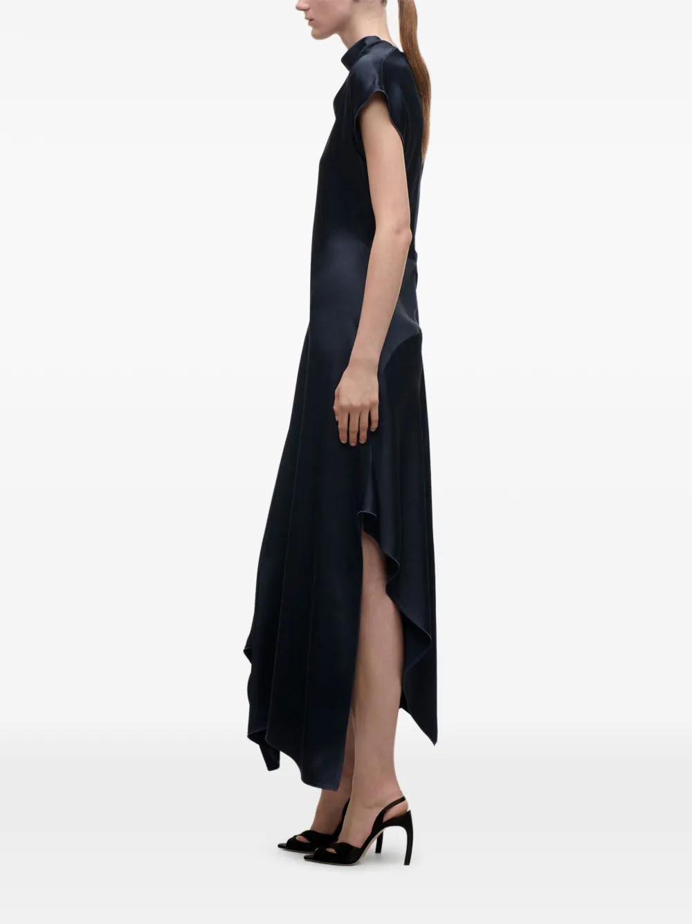 Victoria Beckham high-neck draped midi dress Blauw