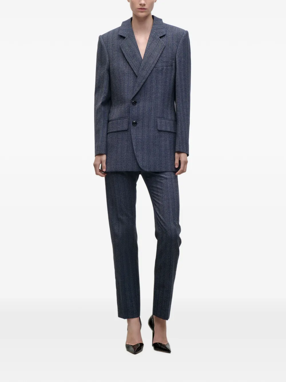 Victoria Beckham Blazer met krijtstreep en kraag met split Blauw