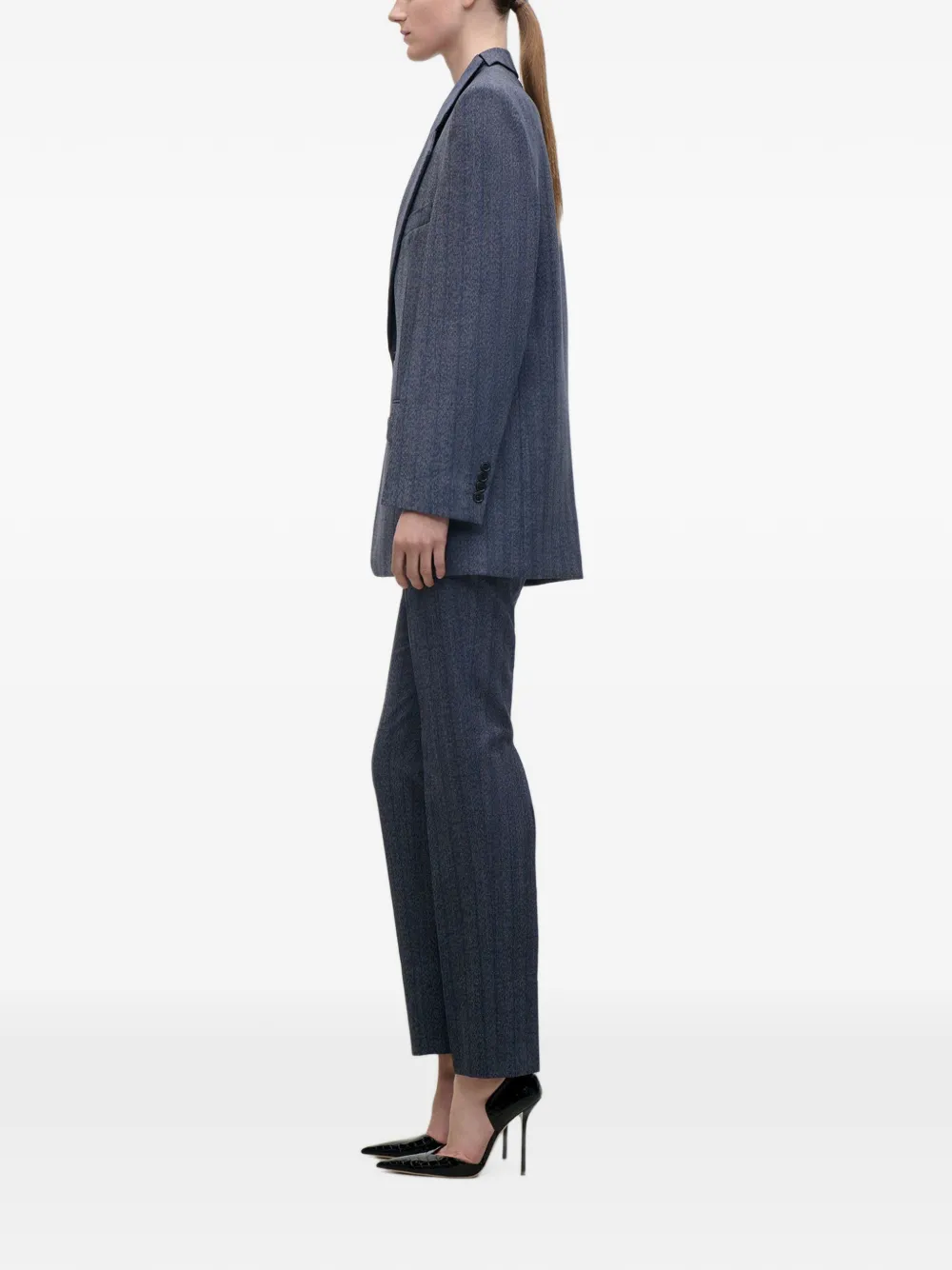 Victoria Beckham Blazer met krijtstreep en kraag met split Blauw