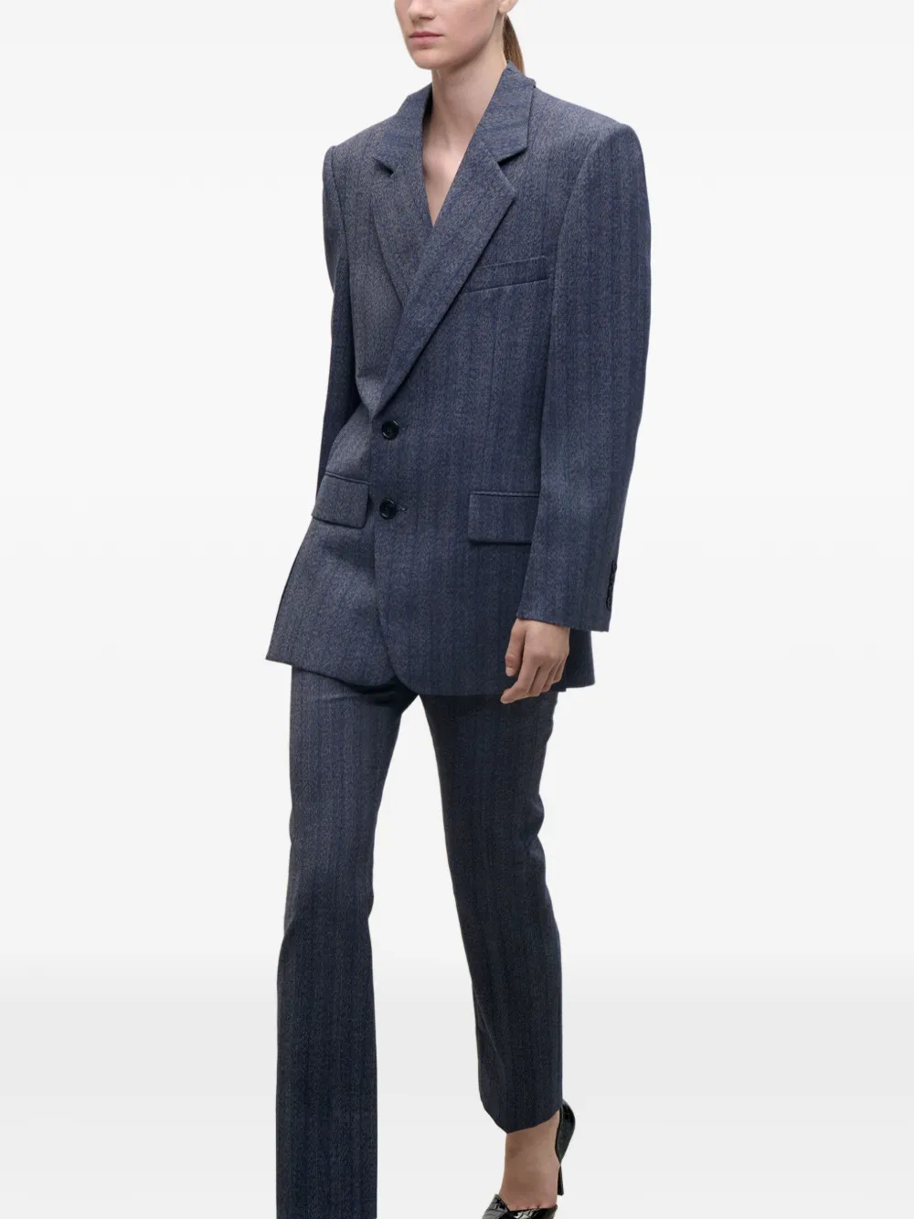 Victoria Beckham Blazer met krijtstreep en kraag met split Blauw