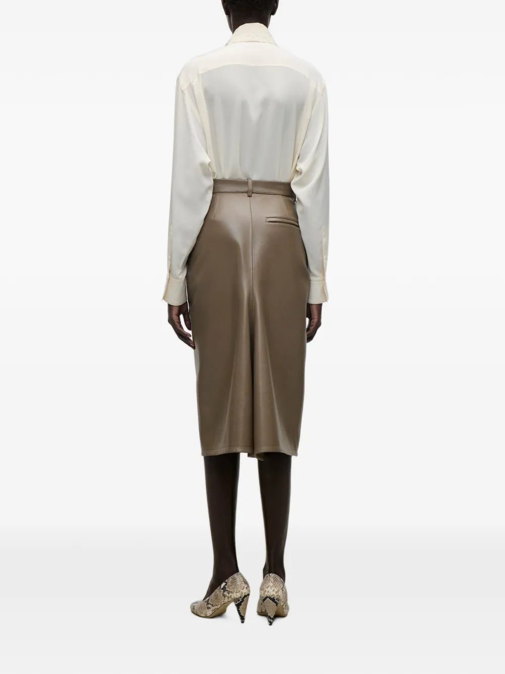 Victoria Beckham kick-detail leather midi skirt Bruin