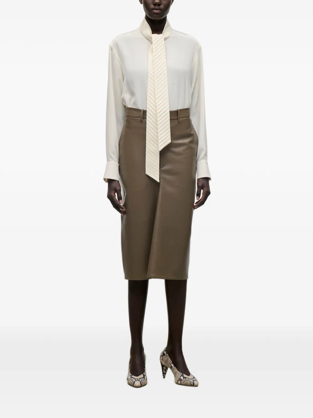 Victoria Beckham kick-detail leather midi skirt Bruin