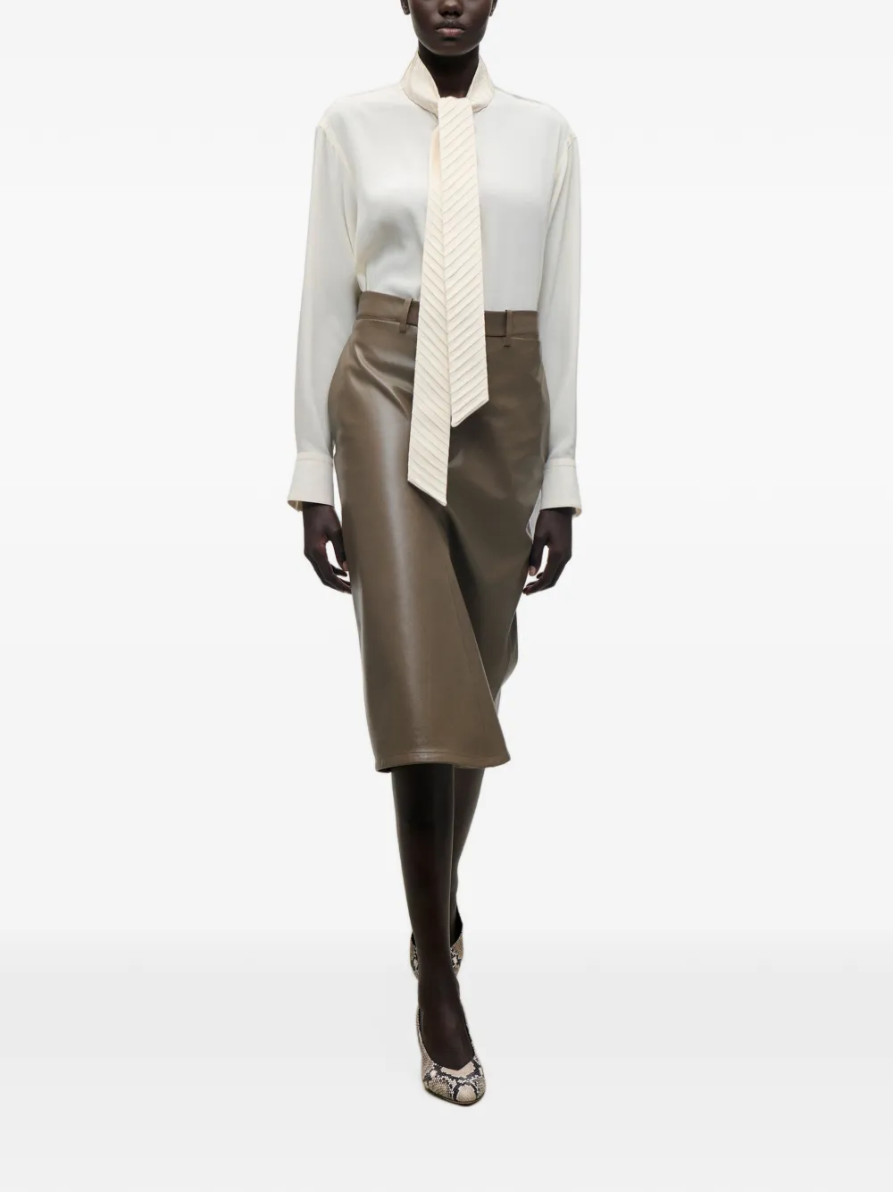 Victoria Beckham kick-detail leather midi skirt Bruin