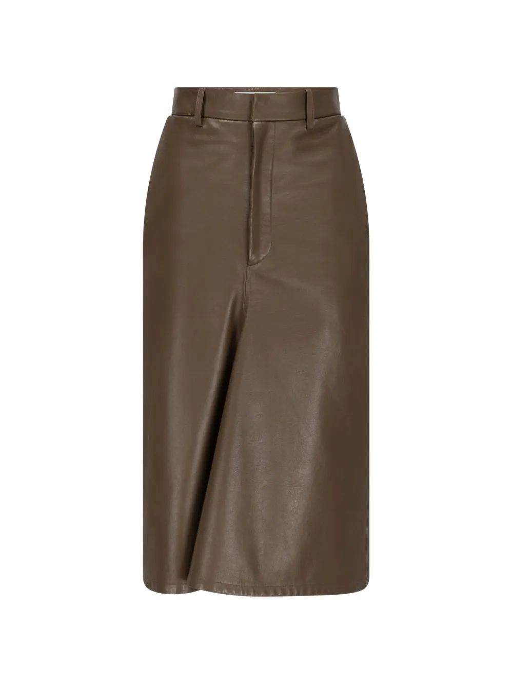 Victoria Beckham Kick-detail Leather Midi Skirt In 브라운