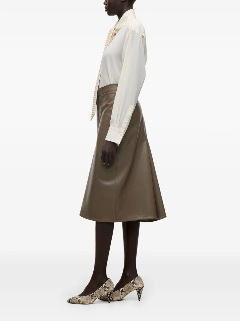 Victoria Beckham kick-detail leather midi skirt Bruin