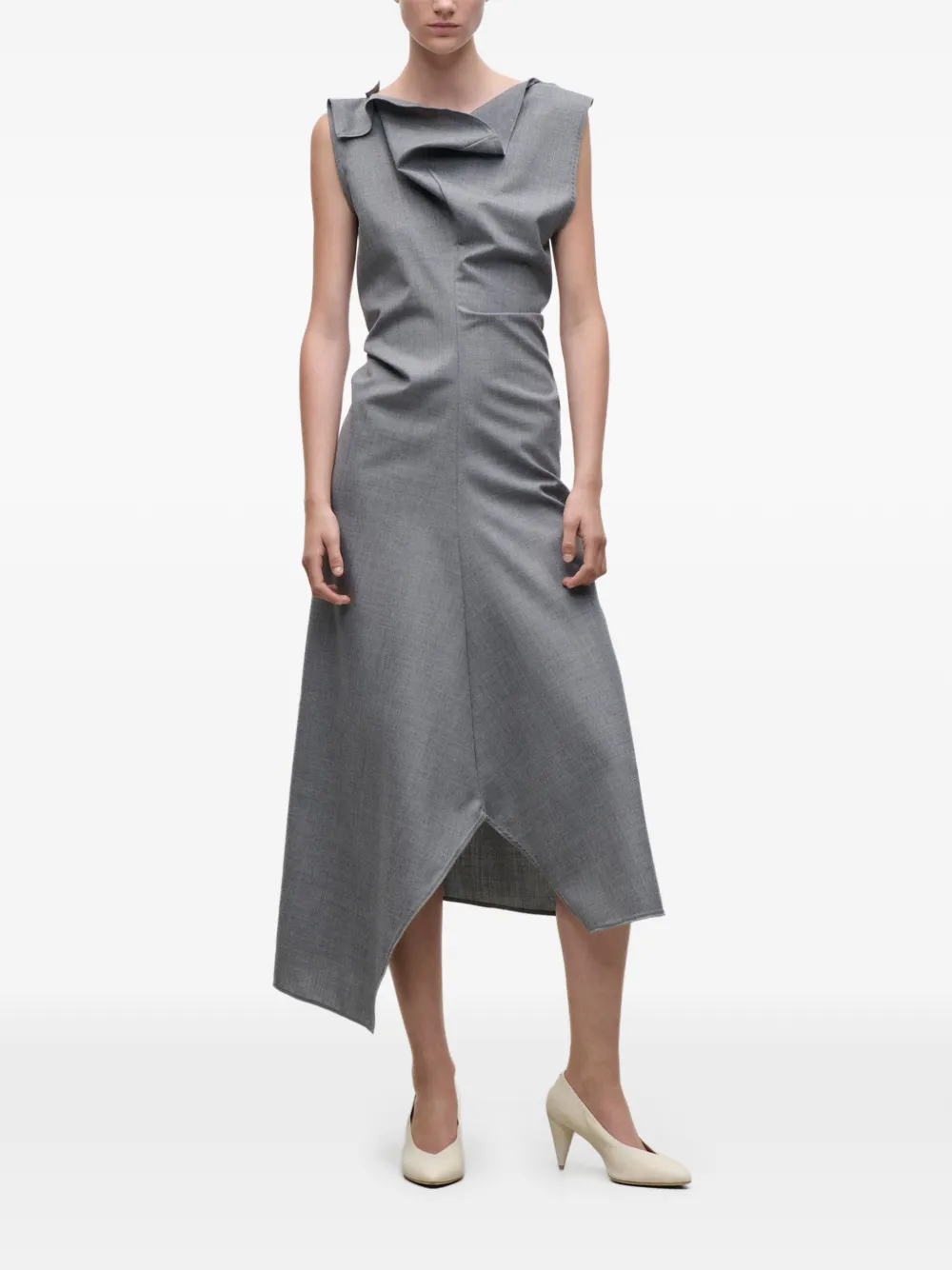 Victoria Beckham draped tailored midi dress Grijs