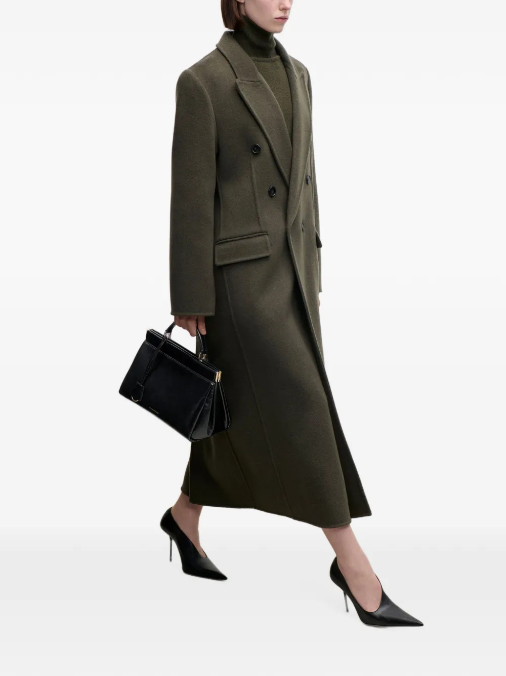Victoria Beckham Catriona wollen jas met dubbele rij knopen Groen