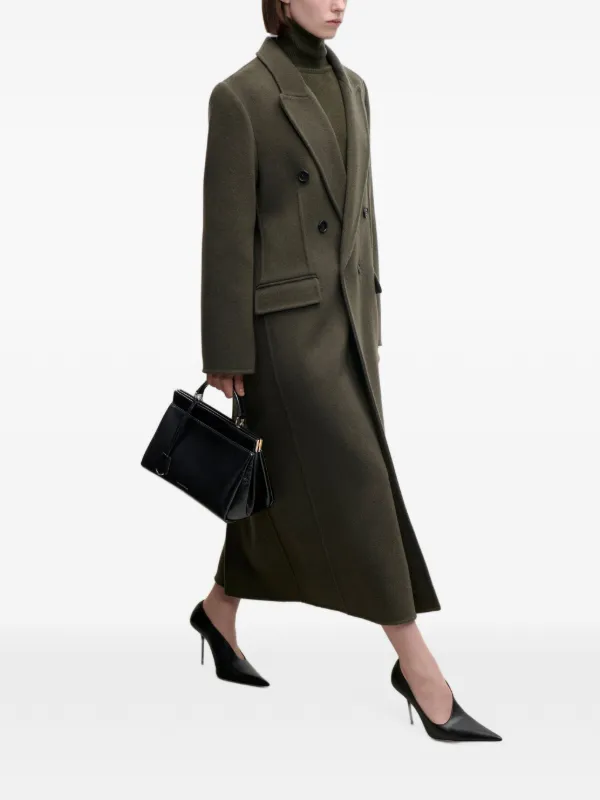 Victoria Beckham Catriona Double-breasted Wool Coat in Green, view 3