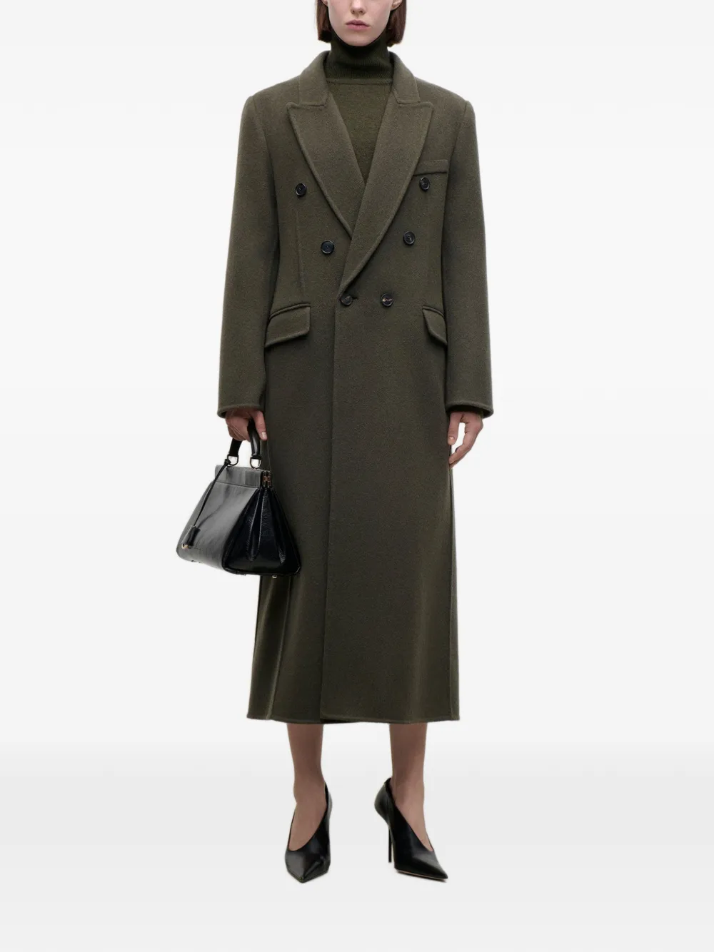 Victoria Beckham Catriona Double-breasted Wool Coat in Green