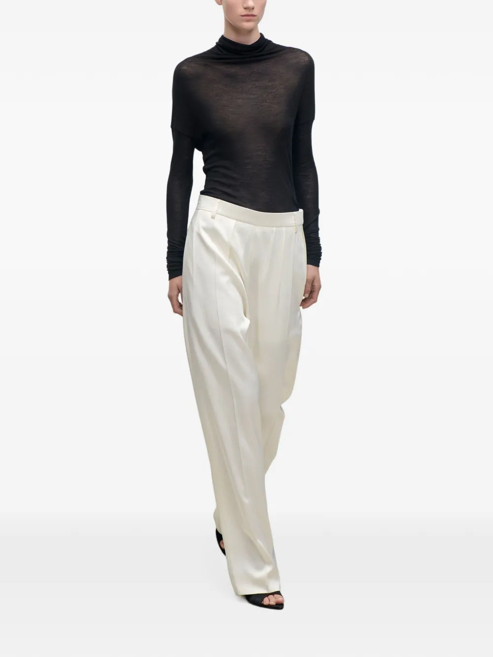 Victoria Beckham Ruimvallende broek met gewelfde pijpen Beige