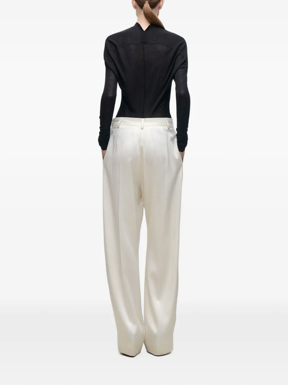 Victoria Beckham Ruimvallende broek met gewelfde pijpen Beige