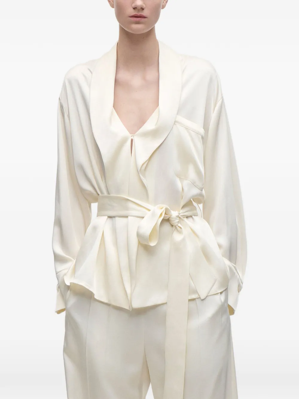 Victoria Beckham Alba blouse met ceintuur Beige