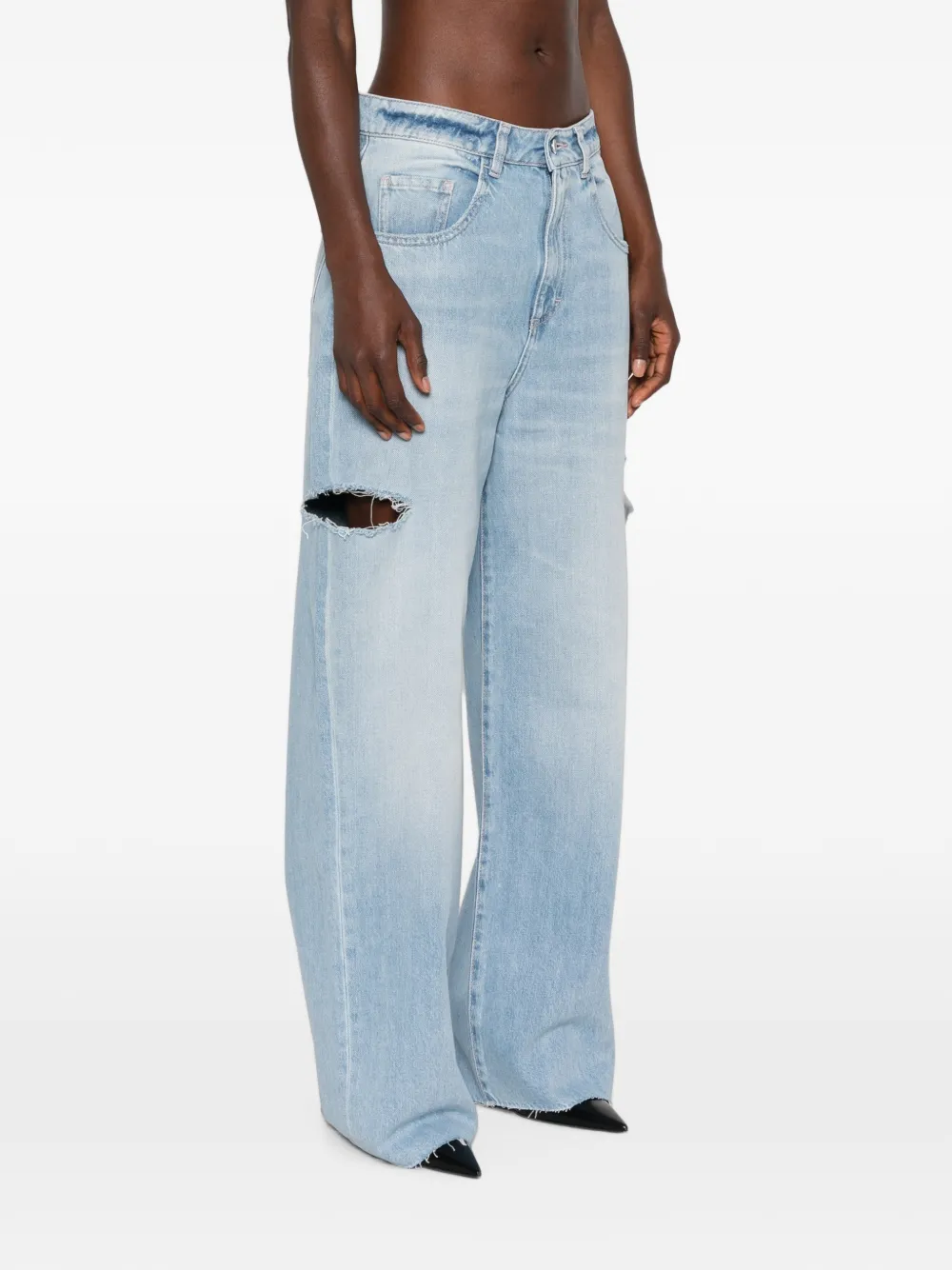 ICON DENIM Poppy gerafelde jeans met wijde pijpen Blauw