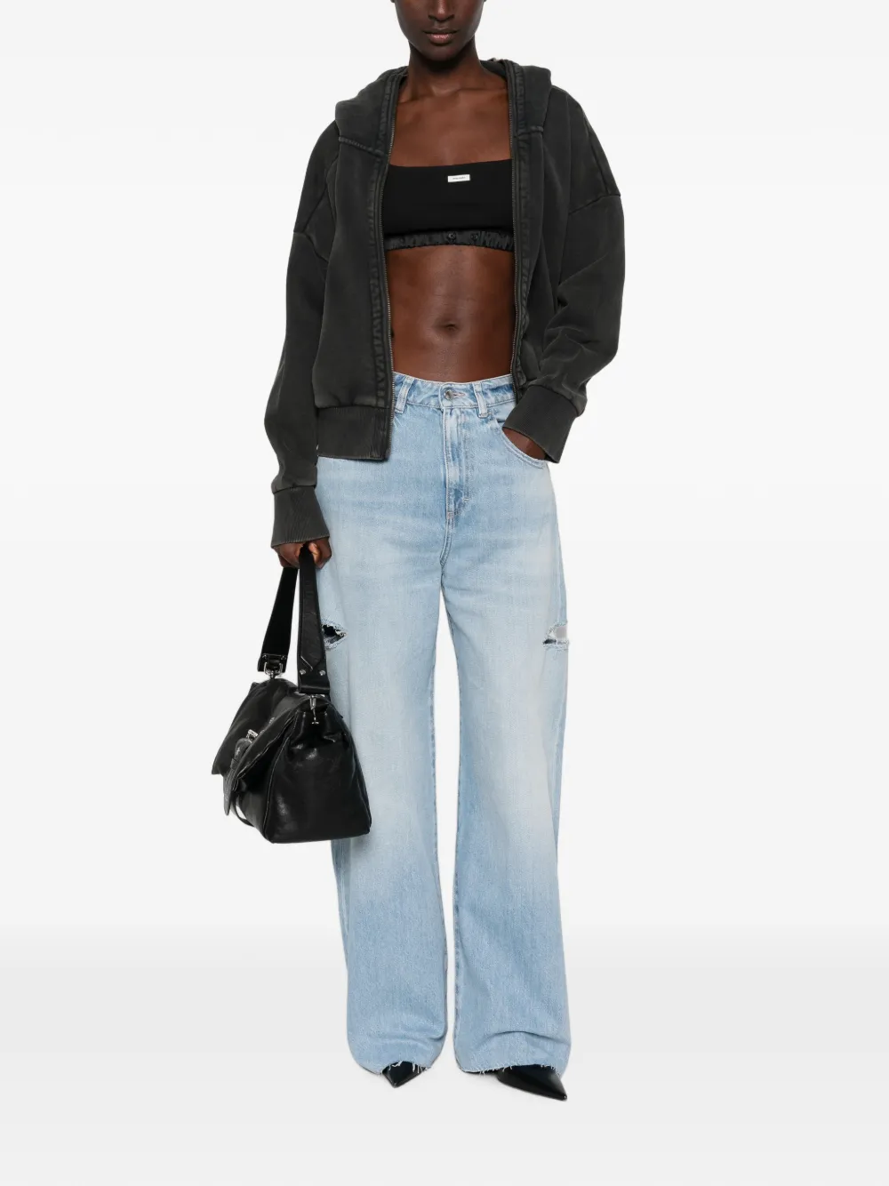 ICON DENIM Poppy gerafelde jeans met wijde pijpen Blauw
