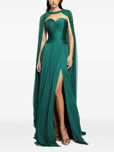 CRISTALLINI Nova cape-detail pleated maxi dress