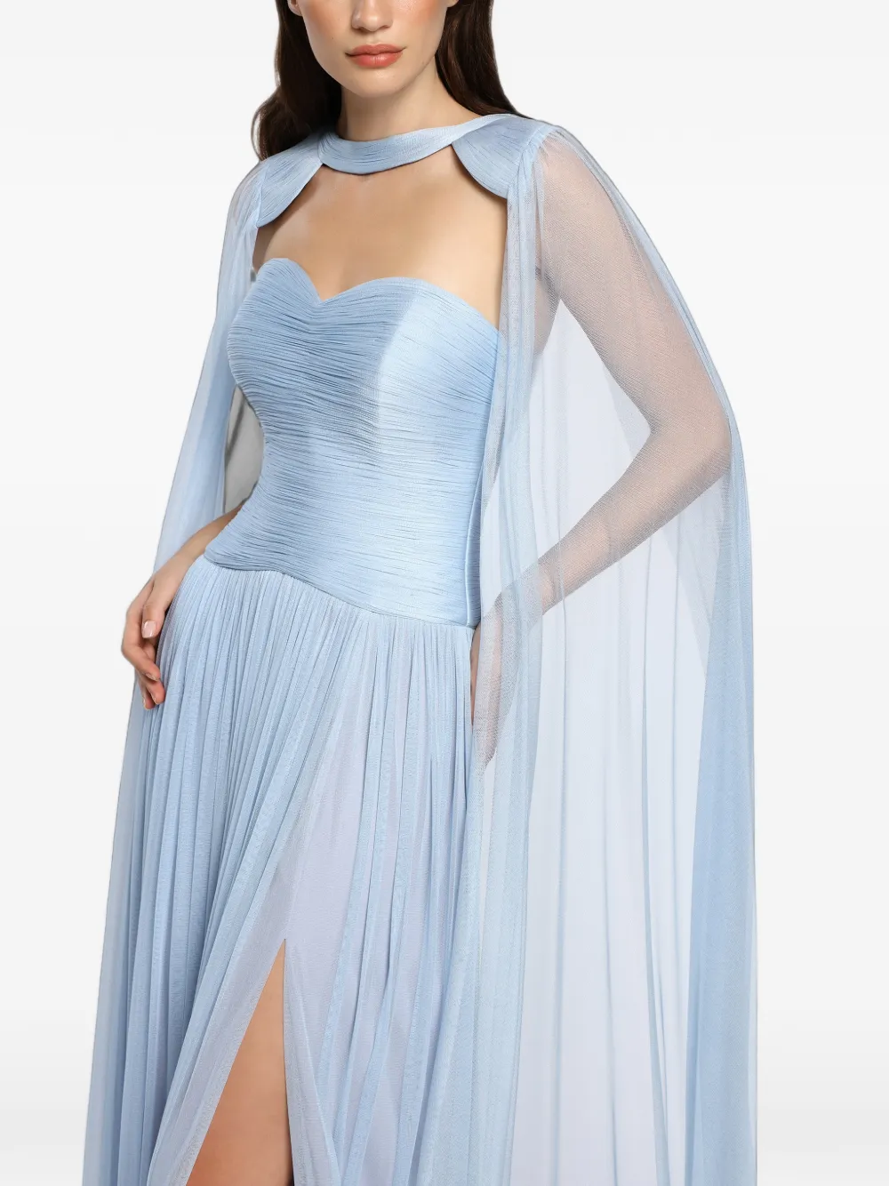 CRISTALLINI Elya maxi-dress met cape laag Blauw
