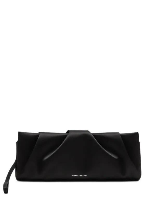 Amina Muaddi Vittoria Satin Clutch Bag in Black