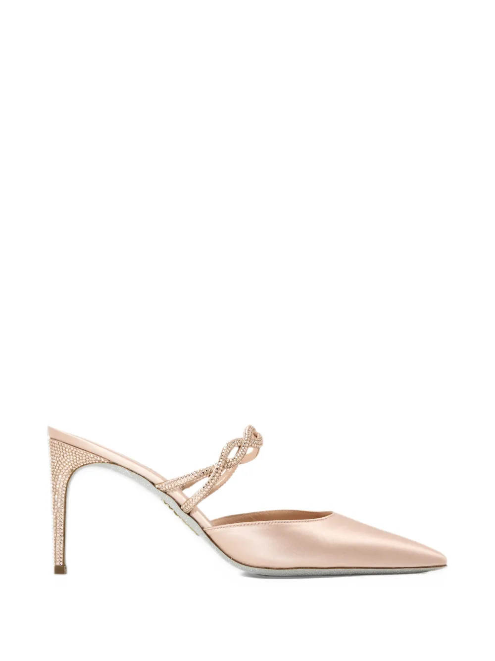 René Caovilla crystal-embellished satin mules - Neutrals