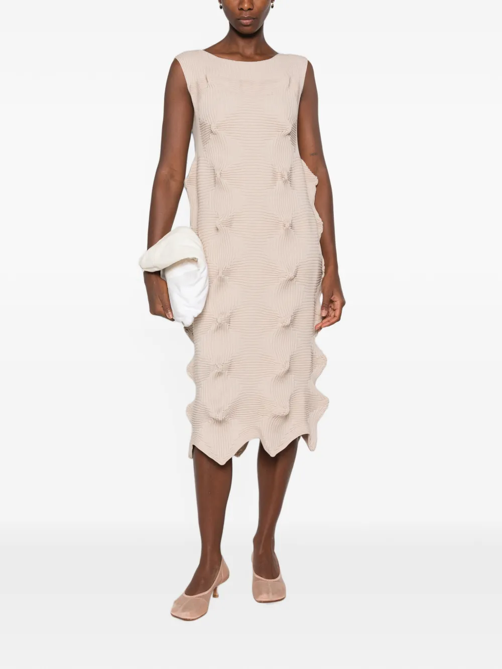 Issey Miyake textured pleated dress Beige
