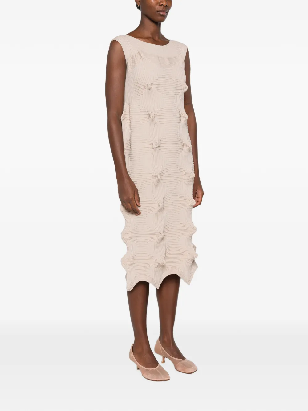 Issey Miyake textured pleated dress Beige