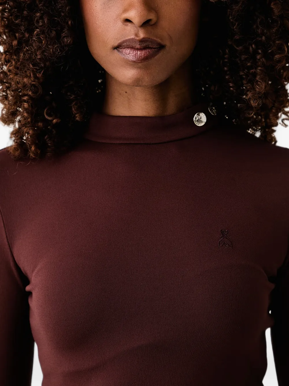 Patrizia Pepe Body met geborduurd logo en hoge hals Bruin
