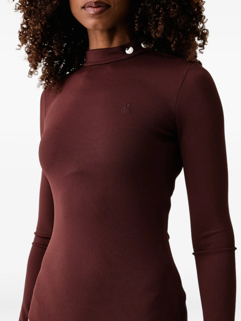 Patrizia Pepe Body met geborduurd logo en hoge hals Bruin