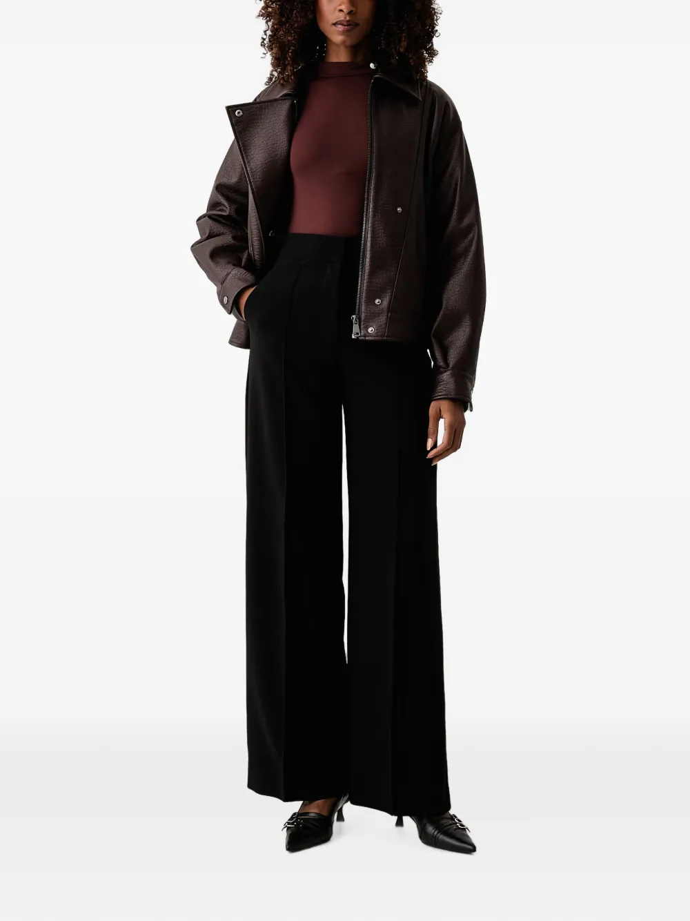 Patrizia Pepe Body met geborduurd logo en hoge hals Bruin