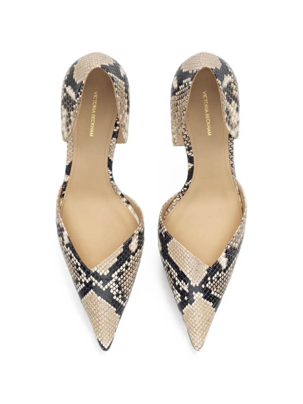 Victoria Beckham Angle D'Orsay snake-print pumps Beige
