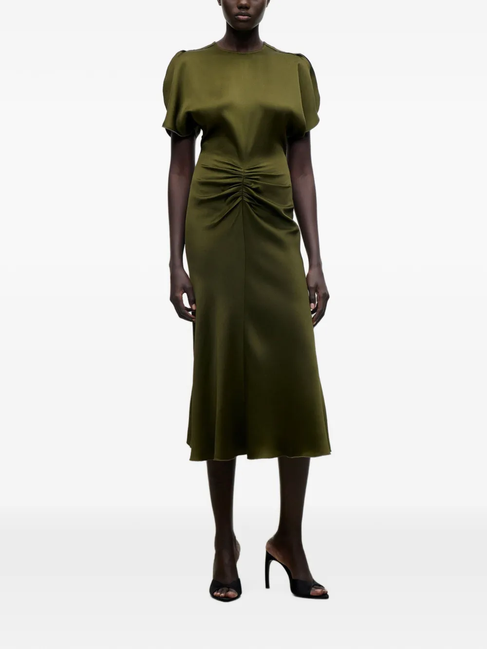 Victoria Beckham Bela midi-jurk met gesmockte taille Groen